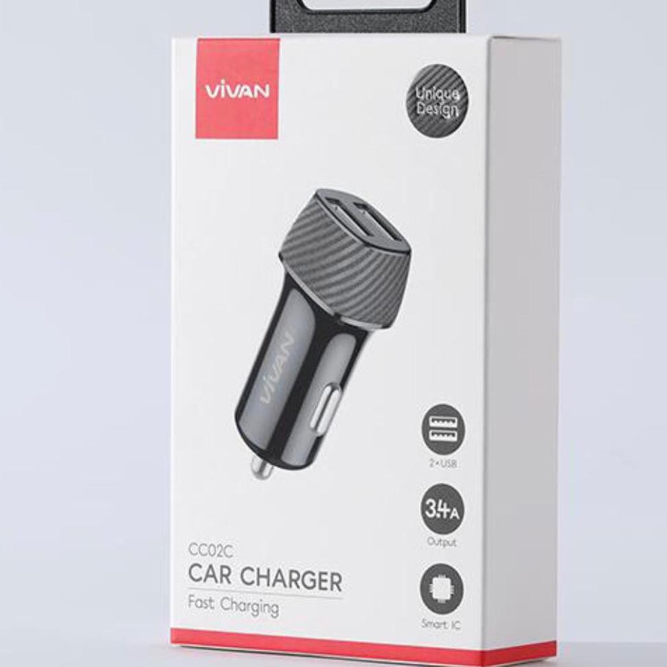 CAR CHARGER VIVAN CC02C DUAL PORT USB COLOKAN CASAN MOBIL DUA LUBANG UNTUK HP SMARTPHONE ORIGINAL (A
