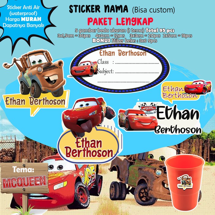

Sticker Nama Lucu/Custom/Kartun/Cartoon/Waterproof - MC QUEEN 95pc
