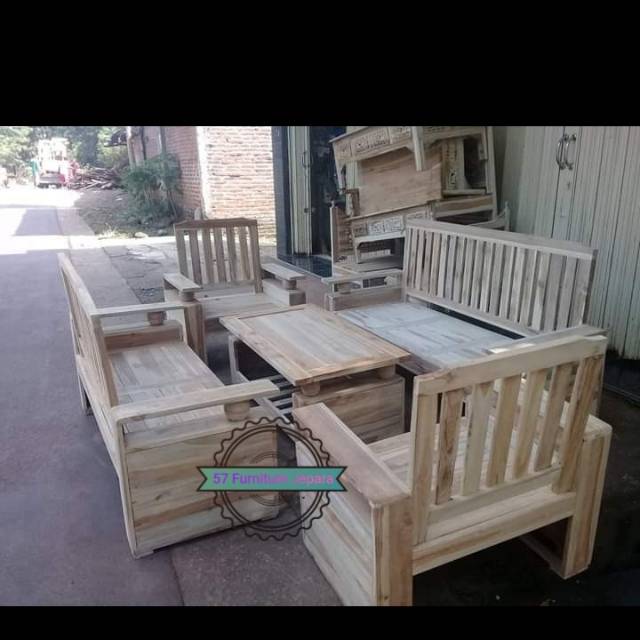 Meja kursi tamu kayu jati model sederhana minimalis kursi 3211 + meja - mentahan