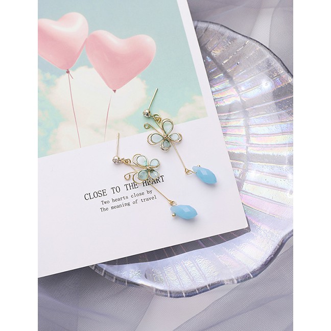 LRC Anting Tusuk Fashion Butterfly Petals Crystal Diamond Earrings K42106