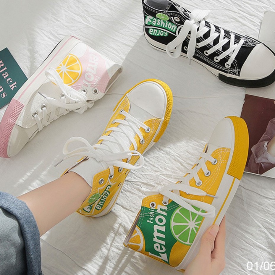 SSLI sepatu sneakers high ankle lemon putih kuning hitam canvas casual import korea jepang