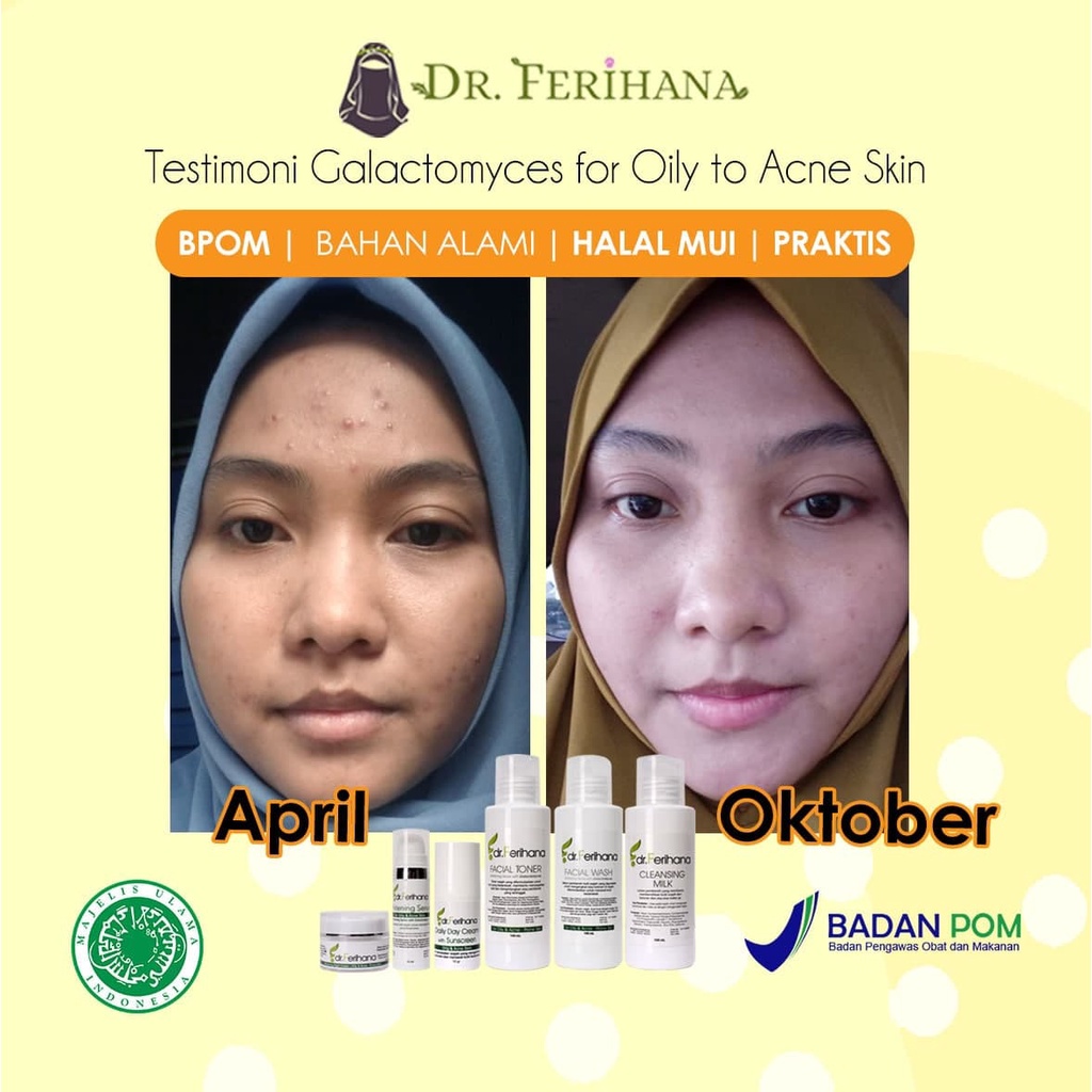 Galactomyces Day Cream For Oily &amp; Acne - Prone Skin DR. FERIHANA COSMETICS &amp; SKINCARE Krim Siang untuk Mengatasi Kulit Berminyak Berjerawat Bekas Jerawat Mencerahkan Sekaligus Anti Aging BPOM LPPOM HALAL MUI