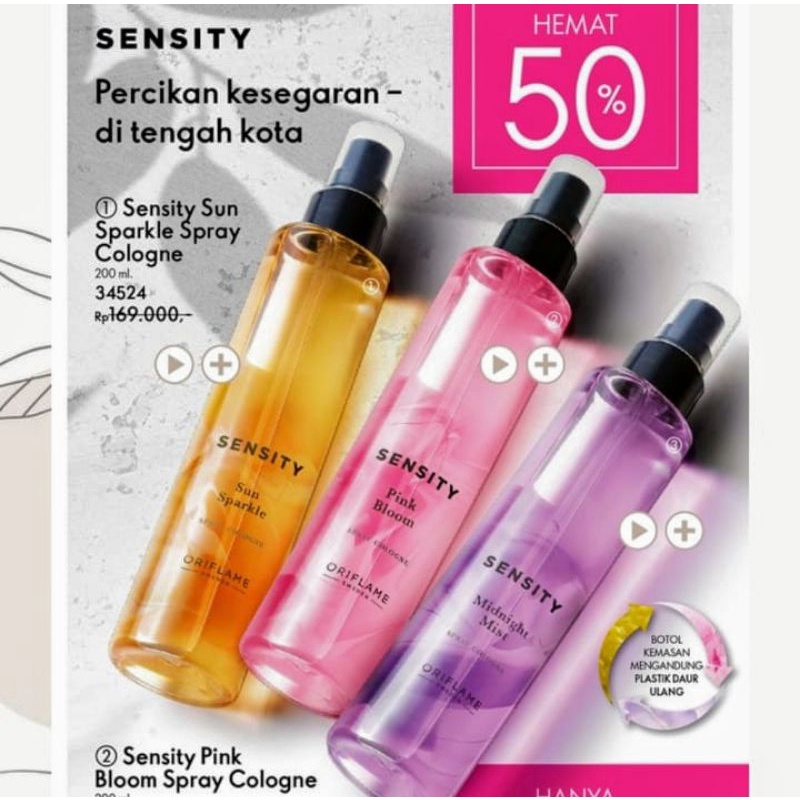 sensity spray cologne sun sparkle pink bloom midnight mist Oriflame parfum body mist eau de cologne