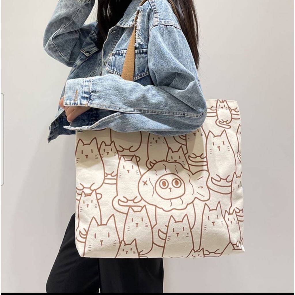 Totebag Wanita Motif Abstrak Kucing Aestethic B