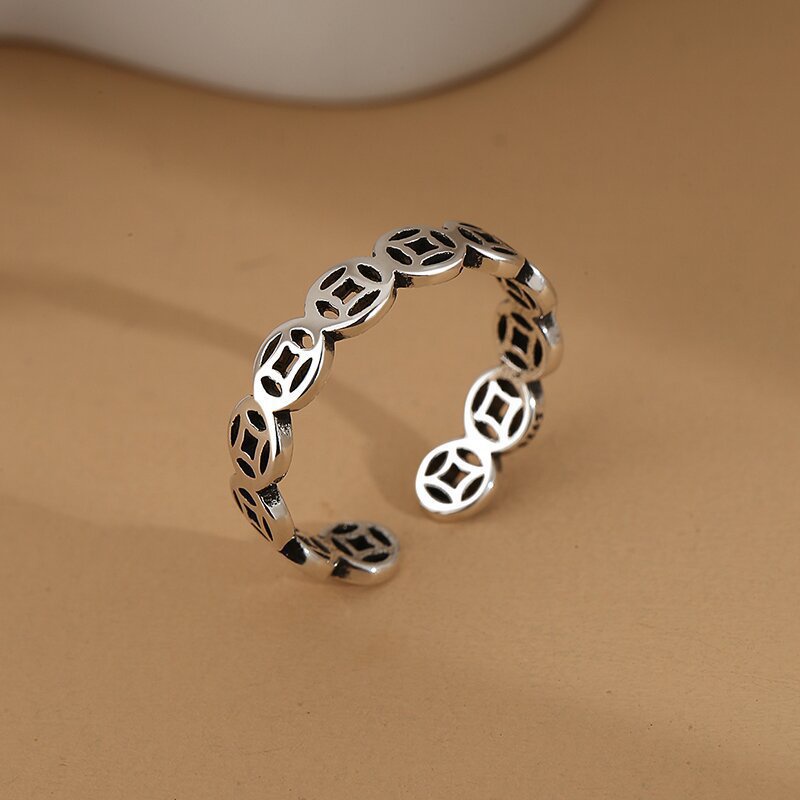 Cincin Model Terbuka Adjustable Desain Koin Tembaga Gaya Vintage