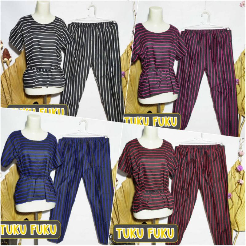 Setelan Piyama Celana Panjang Motif Garis/ Piyama Rayon Bali/ Baju Tidur Adem/ Baju Tidur Nyaman