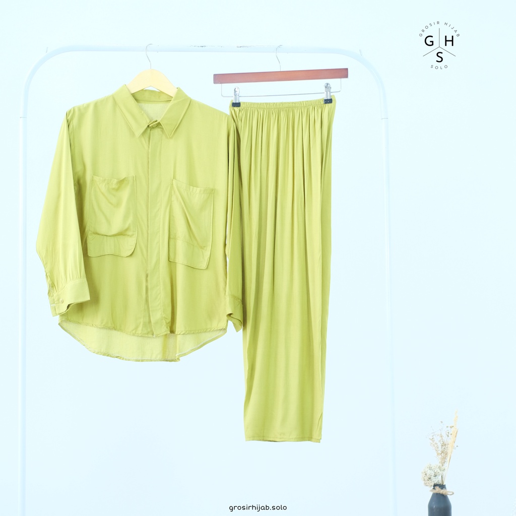 (RPA) ONE SET FECIA KEMEJA BLOUSE WANITA RAYON-ST FECIA GREENY