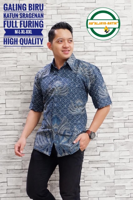 Batik Pria GALING BIRU FULL FURING Katun Halus Ori Solo