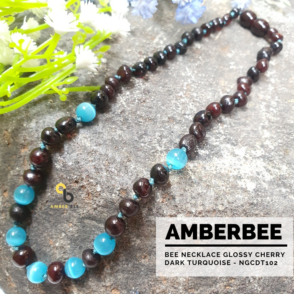 Kalung Amber Anak Premium Glossy Cherry Turquoise NGCDT102 By Amber Bee