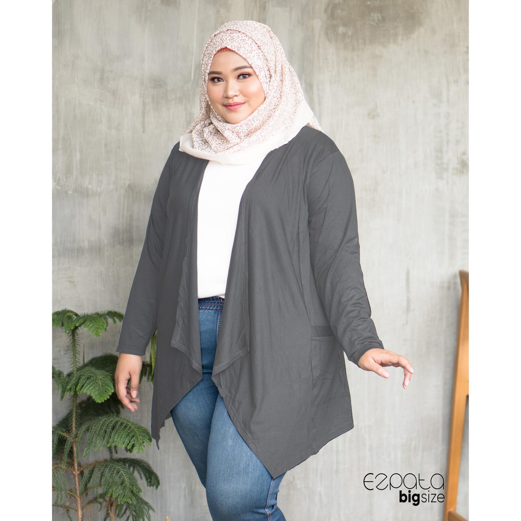 Ezpata Cardigan Cardi Outer Wanita Big Size Lengan Panjang Polos Jumbo Kaos Rayon