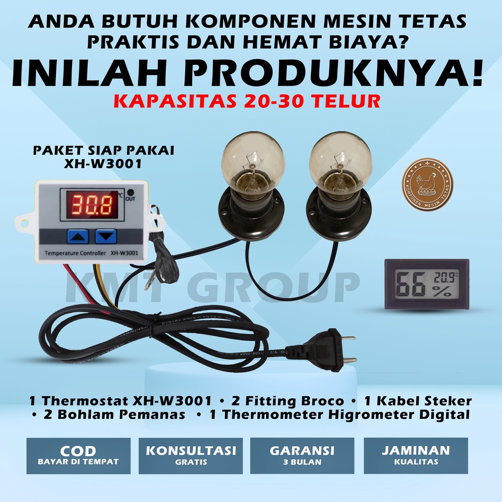 Paket Lengkap Thermostat Digital XH Rak Geser Kapasitas 25 Telur untuk Mesin Tetas Telur Ayam Bebek RMT