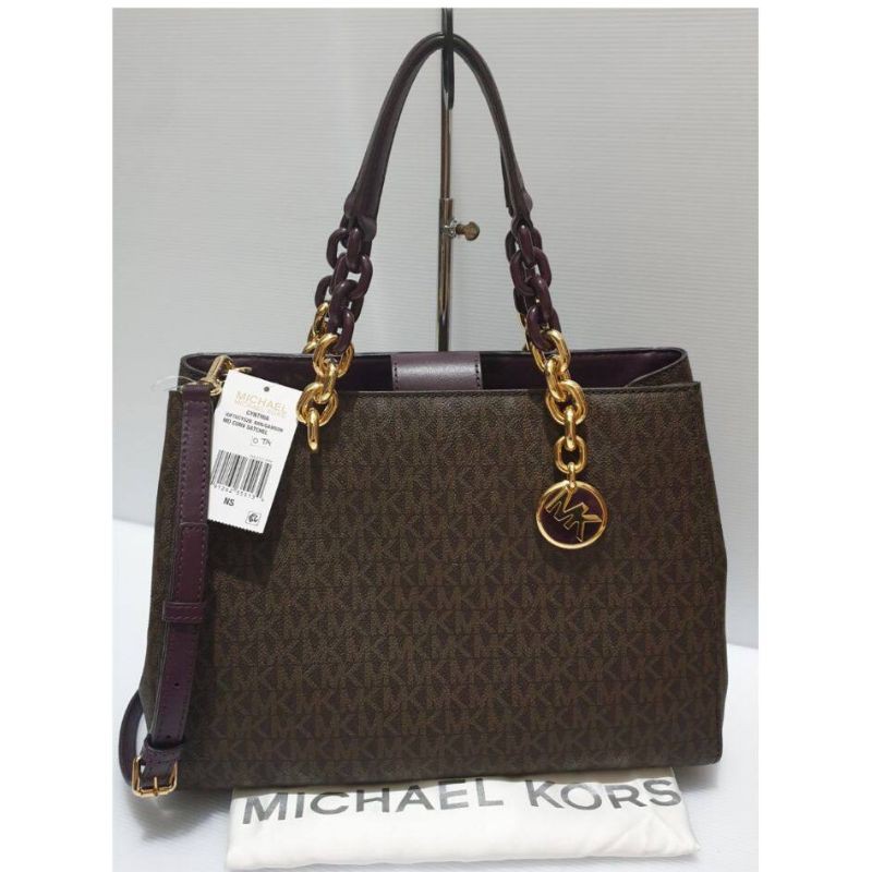 Tas michael kors cynthia M brown signature damson asli