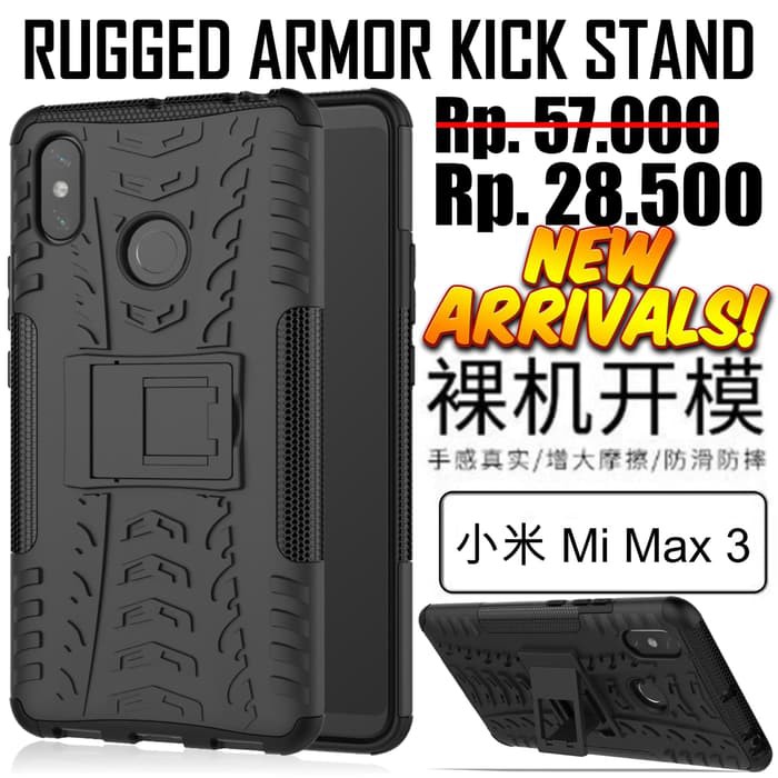Xiaomi Mi Max 3 MiMax 3 Case Rugged Armor Kick Stand Softcase Back - Hitam