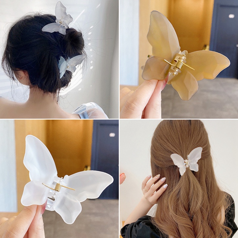 Jepit Rambut Model Butterfly Claw Kristal Transparan Ukuran Besar Untuk Wanita