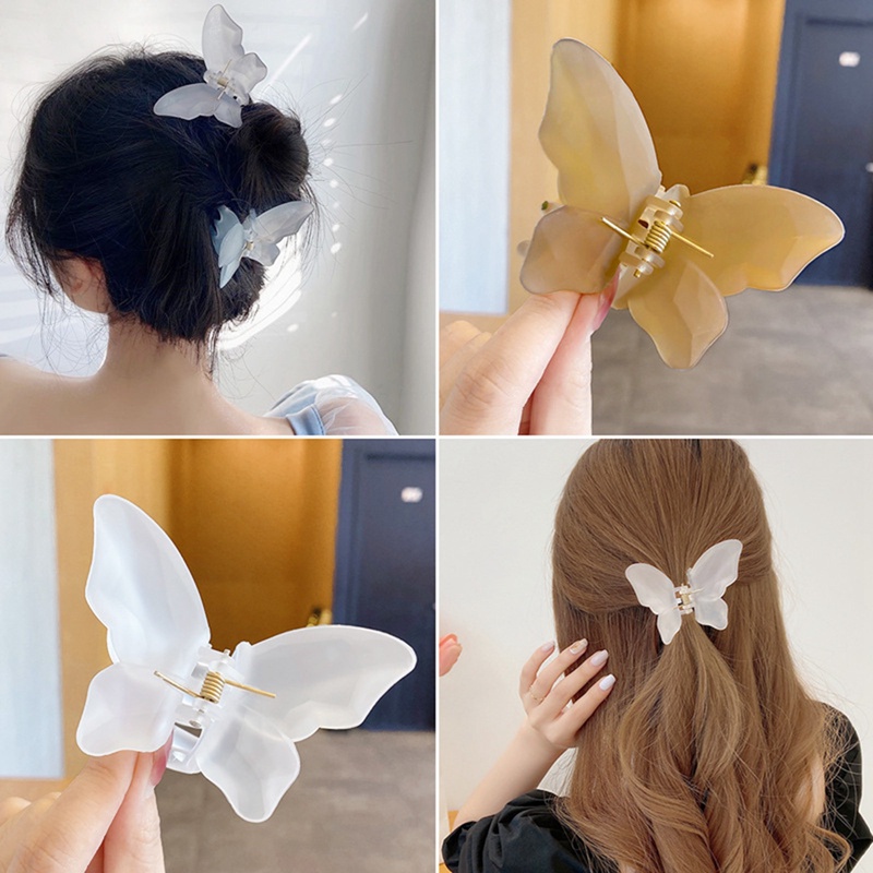 Jepit Rambut Model Butterfly Claw Kristal Transparan Ukuran Besar Untuk Wanita