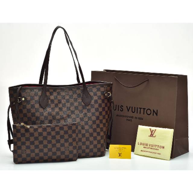 Tas LV Neverfull MM Pouch Damier Ebene 