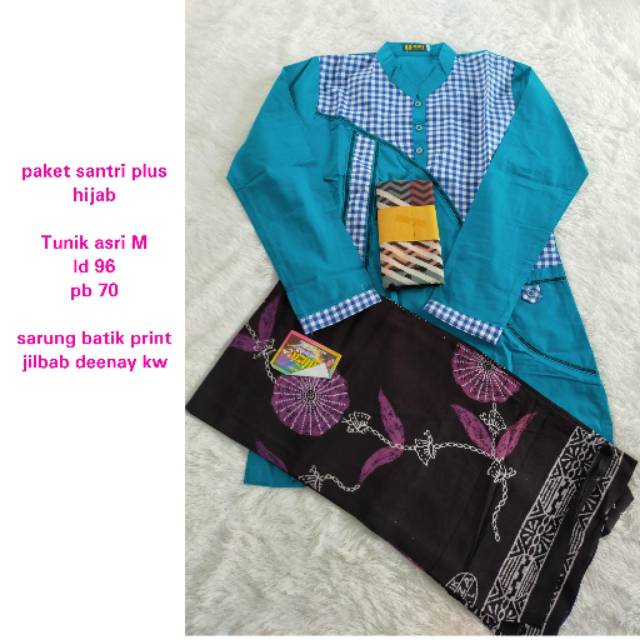 Paket santri tunik santri sarung santri plus hijab