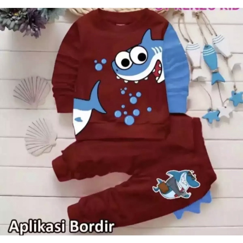 SETELAN SWEATER ANAK MOTIF SHARK//BAJU SWEATER ANAK LAKI LAKI DAN PEREMPUAN