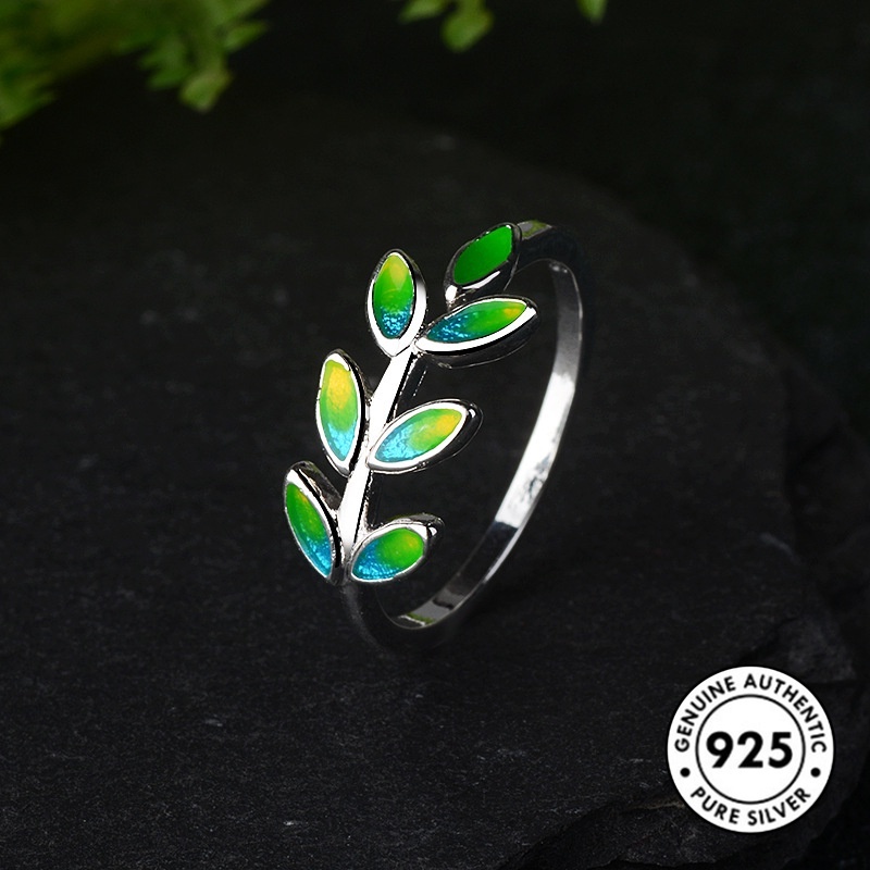 Cincin Desain Cabang Daun Zaitun Kecil Bahan S925 Silver