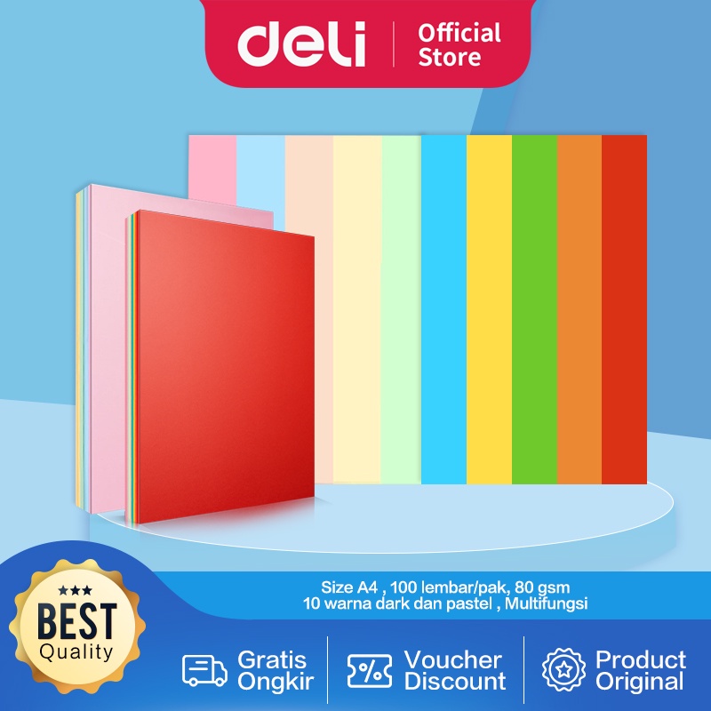 

Deli Kertas Print PhotoCopy Berwarna A4 100 Halaman/Pack 5 Warna Berkualitas Tinggi 7788