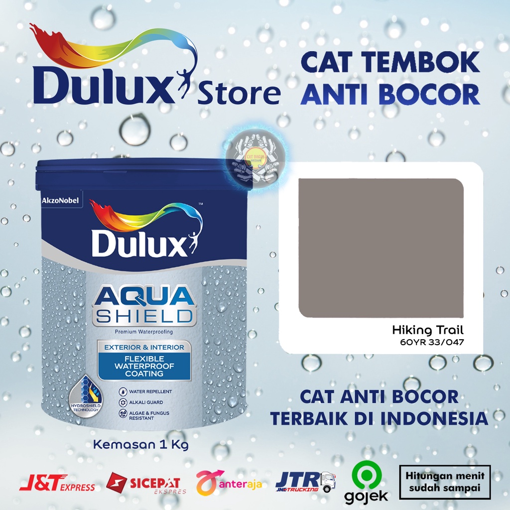 CAT TEMBOK ANTI BOCOR DULUX AQUASHIELD 2X LEBIH KUAT TAHAN CUACA WARNA HIKING TRAIL 60YR 33/047 ABU 