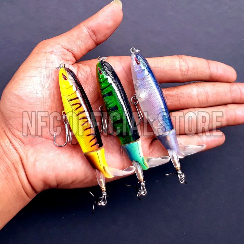 Umpan casting Whopper Plopper Popper 10cm 13gram dengan baling-baling berputar