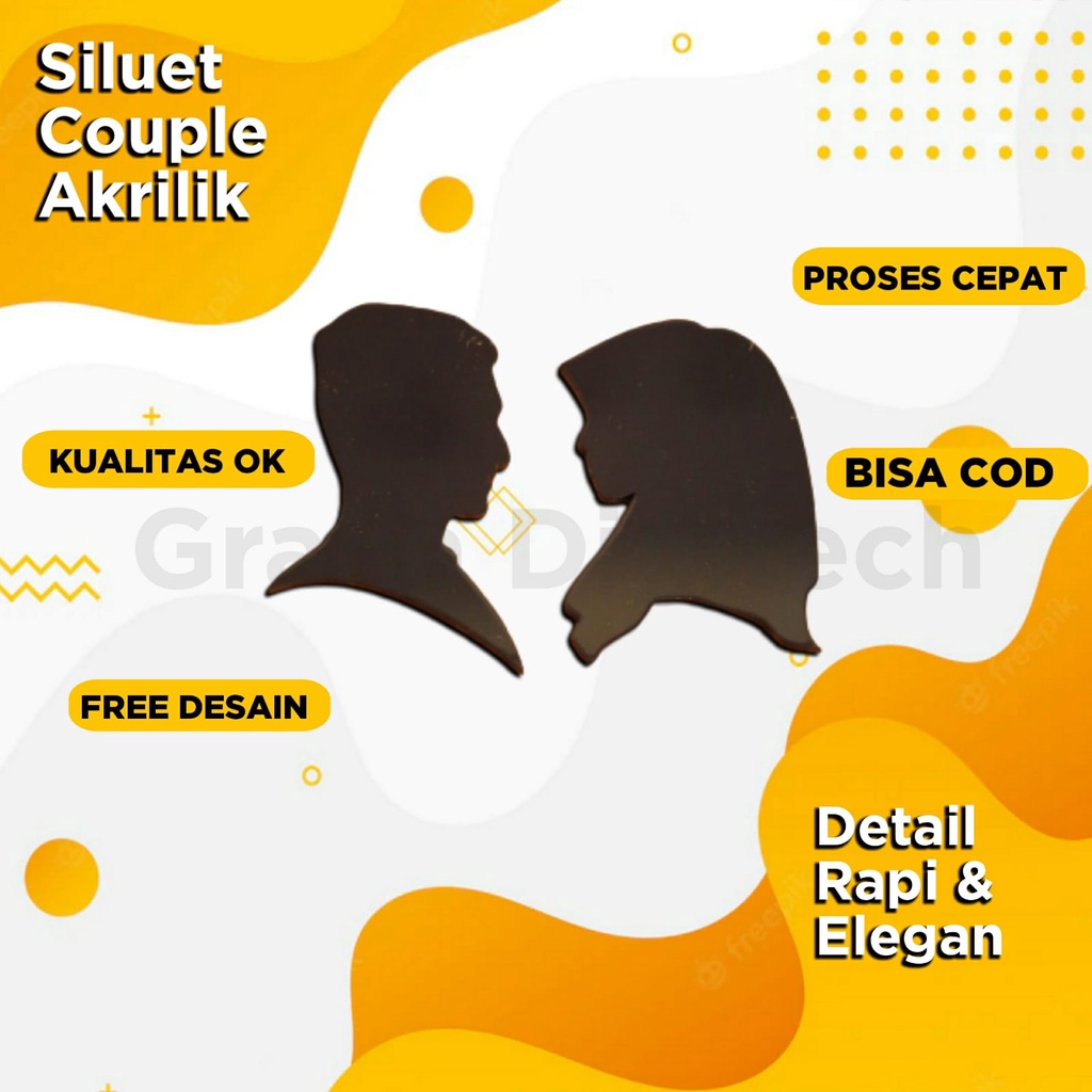 COUPLE SILUET AKRILIK HITAM | SILUET COUPLE MAHAR | HIASAN MAHAR