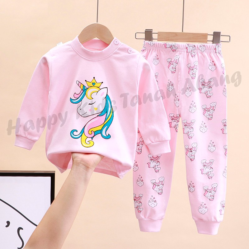 COD PAKAIAN PIYAMA BAJU TIDUR ANAK PEREMPUAN LENGAN PANJANG IMPORT MURAH PINK KUDA 0-6TAHUN