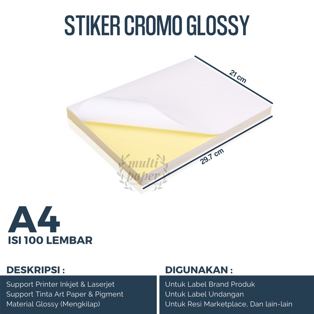 

Kertas Sticker Glossy A4 100 lembar / Kertas Sticker Glossy / Stiker A4 Cromo