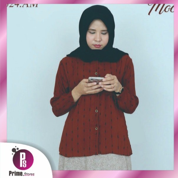 PR Kemeja Salur Wanita Motif Bunga Printing Flower - Kemeja Wanita Lengan Panjang Kosibo Amouzen  BD