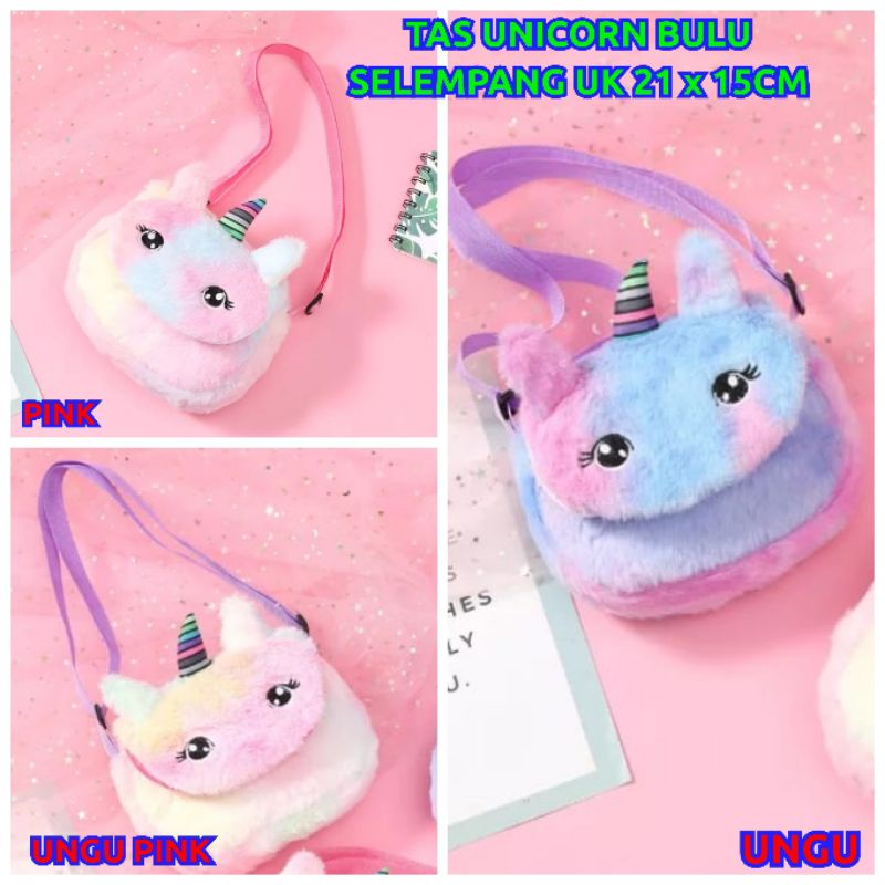 tas fashion bulu unicorn kuda pony selempang/01 hangbags &amp; selempang resleting UK 21 x 15cm import tas anak perempuan