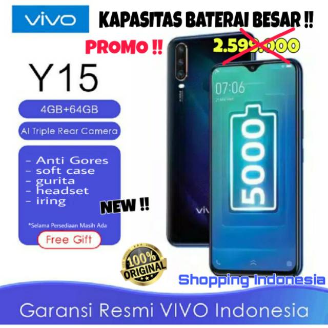 ⭐⭐⭐⭐⭐PROMO  HP VIVO Y15 RAM 3GB &amp; RAM 4GB Memory Internal 64GB , Garansi resmi  bukan vivo V19 S1