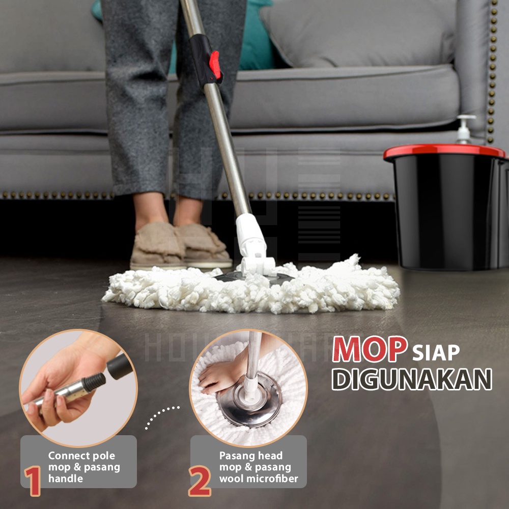 HUGO Alat Pel Lantai Ultra Mop Kano - Pel Lantai Praktis Peras Otomatis Spin Mop Black