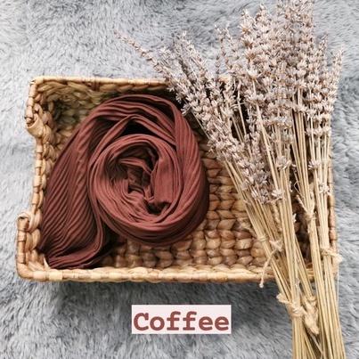 Pashmina Plisket Ceruty Baby Doll Pleated Shawl Full Lidi Hijab Ukuran 180 x 75 Jilbab Instant-HJ PLISKET COFFEE