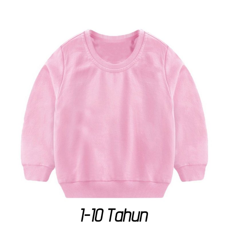 Sweater Crewneck Anak Polos UNISEX Pria-Wanita Umur 1-10tahun