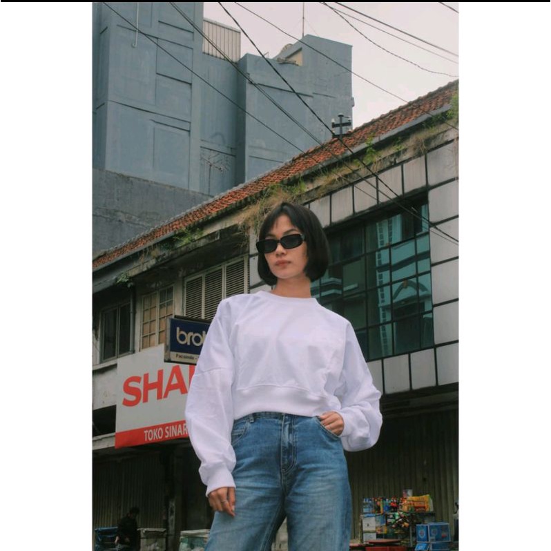 PF - Oversize Crop Sweater - Sweater Wanita Kekinian