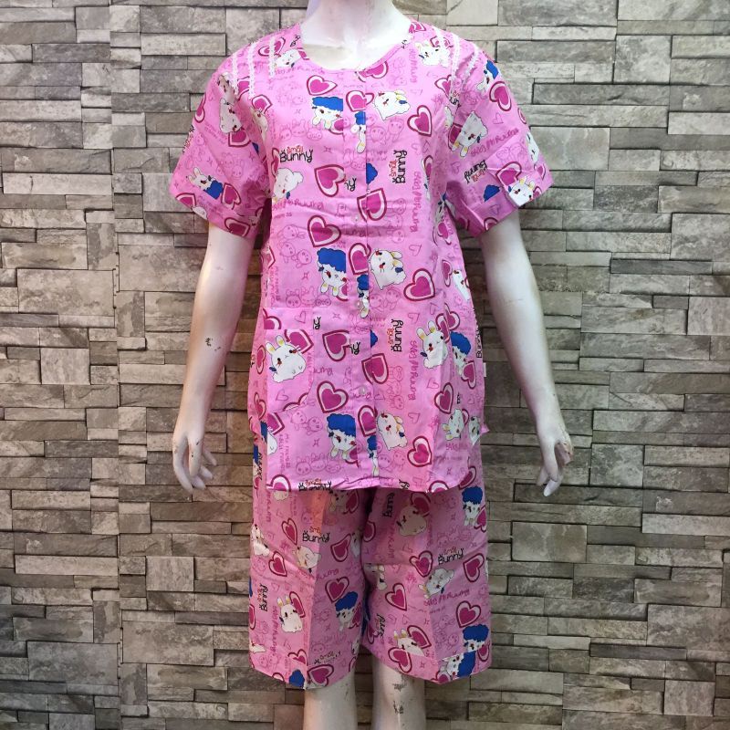 Baju Tidur HOKI &amp; SHEILA katun wanita celana 3/4 (smail bunny)