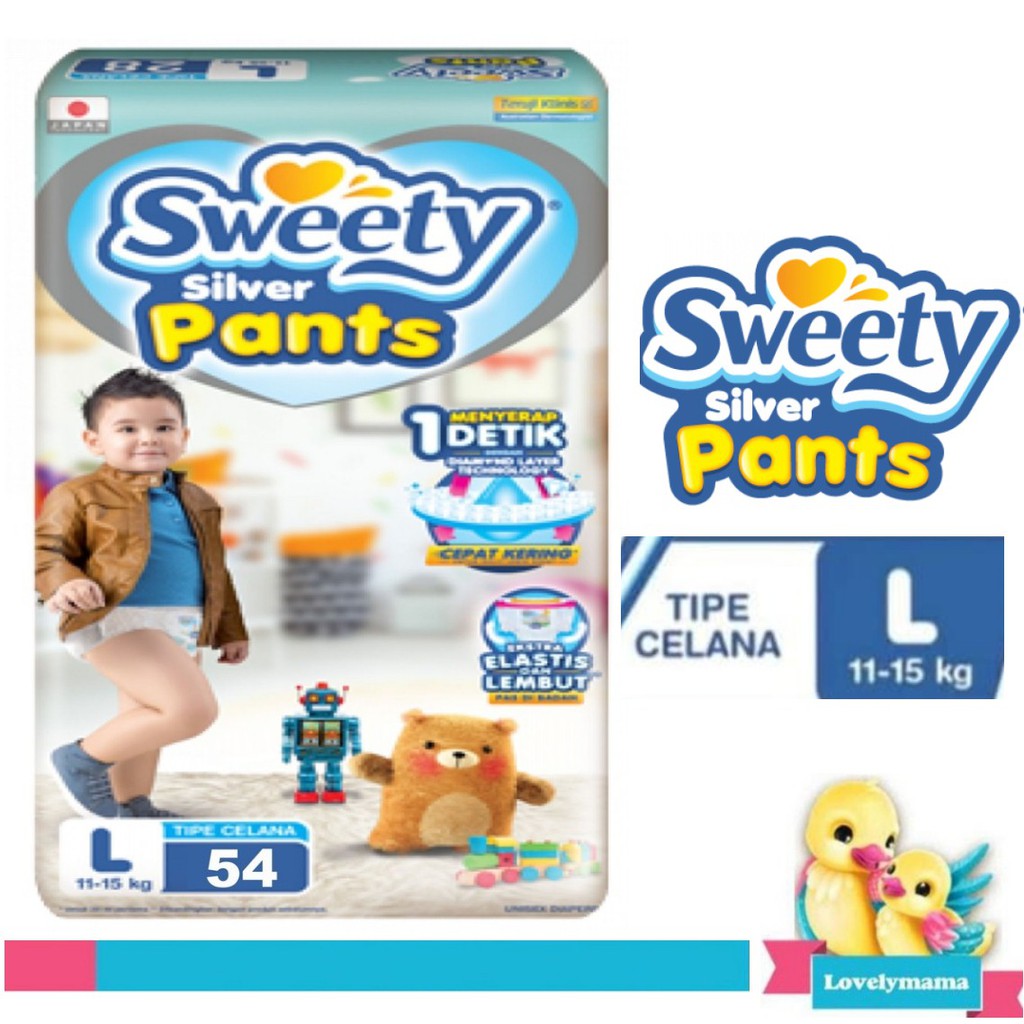 SWEETY silver pants tipe celana L54 popok diapers elastis lembut L 54 sekali pakai baby pants lovelymama lovelymama411