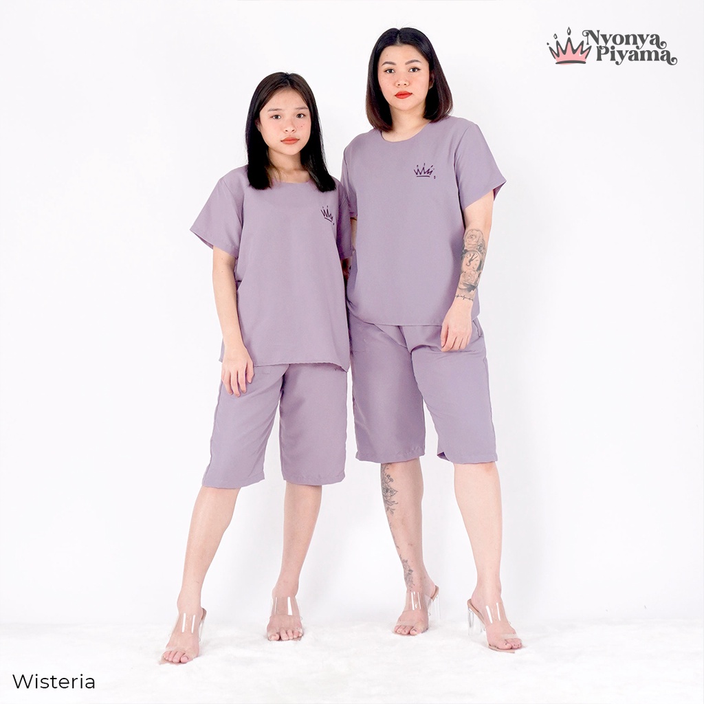 Nyonya Piyama Poly Bamboo Set Piyama Celana Pendek (Oblong Polos)-Wisteria