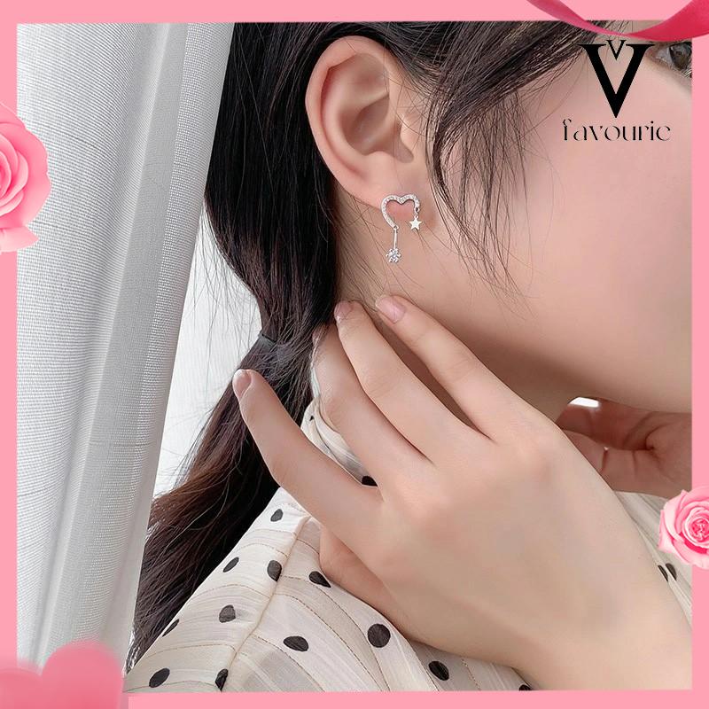 [COD]925 Silver Stud Earrings Indah Cinta Fringe Girl Stars Anting Desain Kecil Berkualitas Tinggi-FA