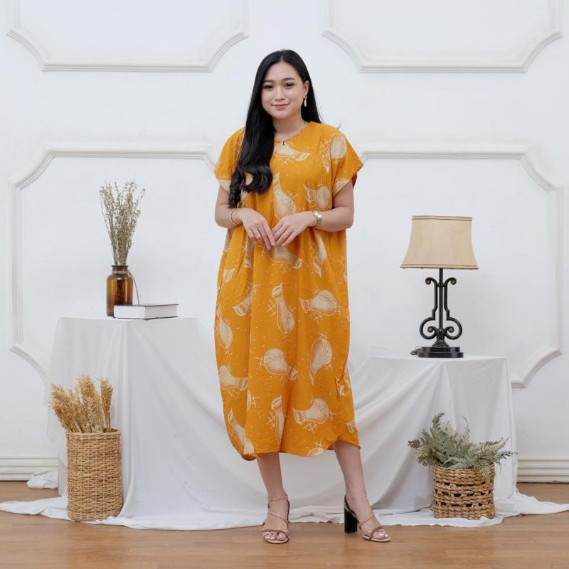 Daster Panjang Busui Kekinian Non Ruffle jumbo LD 130 kekinian viral-Barel kunyit