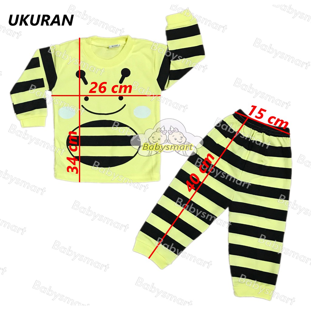 BAYIe - Setelan Kaos Oblong Bayi / Anak Lengan PANJANG Motif BEE YEIKO umur 0 - 6 bulan