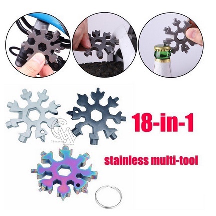 Cheaper-Obeng salju Snowflakes Multi Tool Pocket Wrench Saker Tool Kunci Salju 18 IN 1