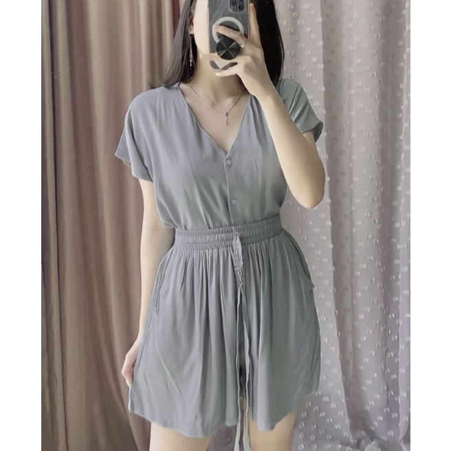PIYAMA | SETELAN WANITA  | BABYDOLL | BAJU TIDUR WANITA | PIYAMA WANITA | PIYAMA PENDEK-Grey