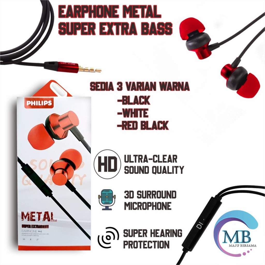 BM030 HEADSET HANDSFREE Hf earphone PHILIP METAL super EXTRA BASS MB598