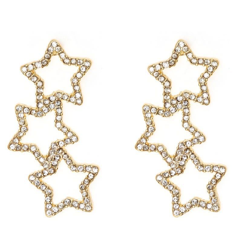 Micro inlay rhinestones Pentagram anting-anting Korea Selatan Dongdaemun sterling silver anting-anti