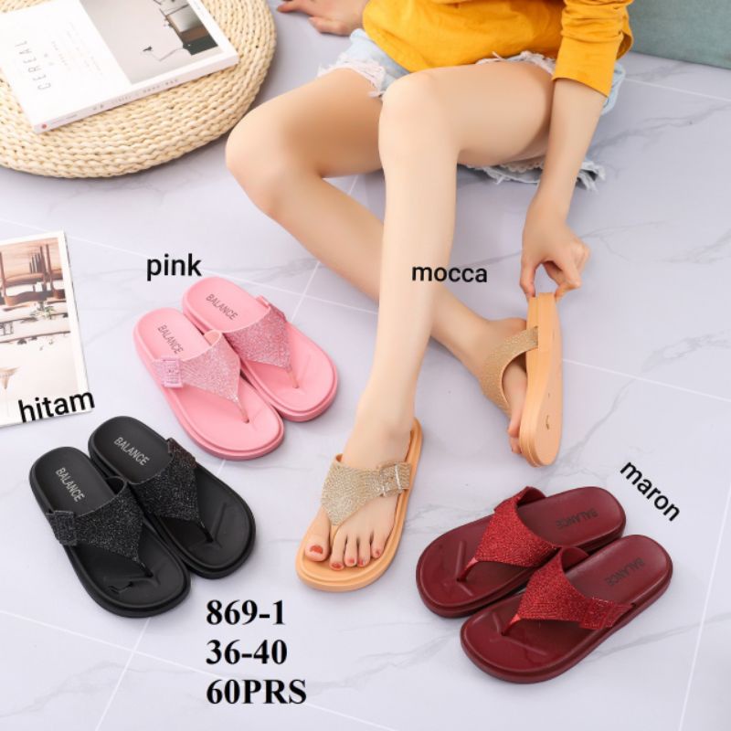 Sandal wanita import 869 japit gliter