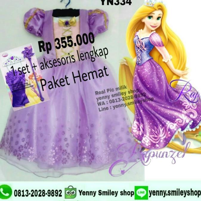 #Yn334 Set Kostum Rapunzel + Aksesoris 1Set Terlaris