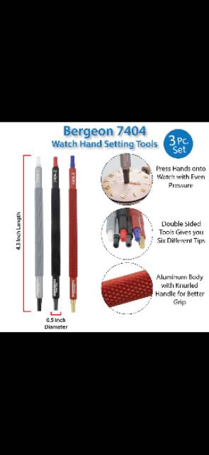 Bergeon 7404 Set of 3 Watch Hand Install Setting Tools Dual Sided with Replaceable Tips