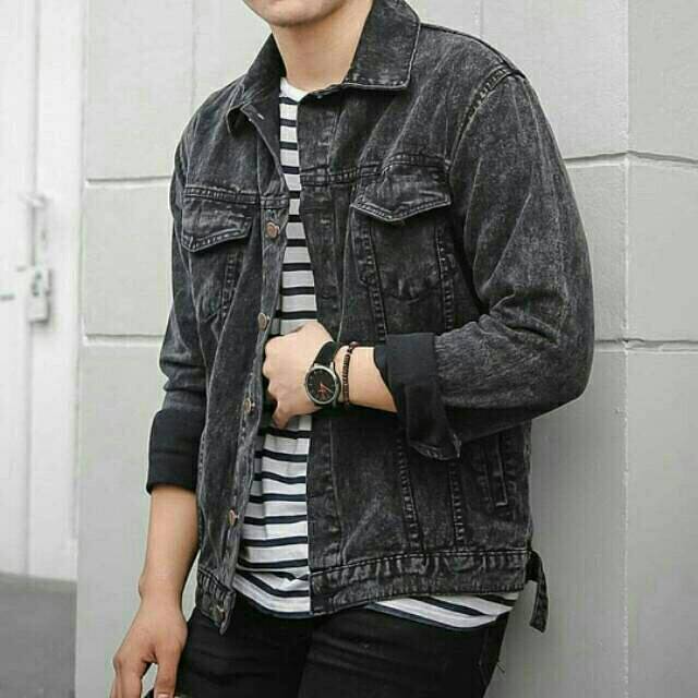 Jaket Jeans Sandwash Black Pria Wanita Tebal Berkualitas
